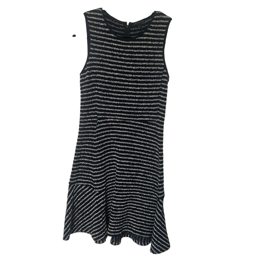 Theory Nikay Purposeful Stripe Black White Knit Flounce Hem Dress Sz 2